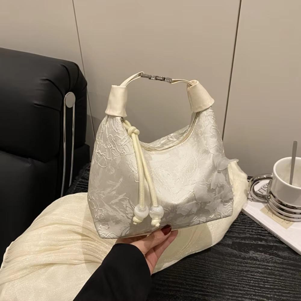 Chinese Style Butterfly Embroidery Shoulder Bag Zipper Closure Canvas Hanfu Embroidery Handbag Bead Cheongsam Bag Women