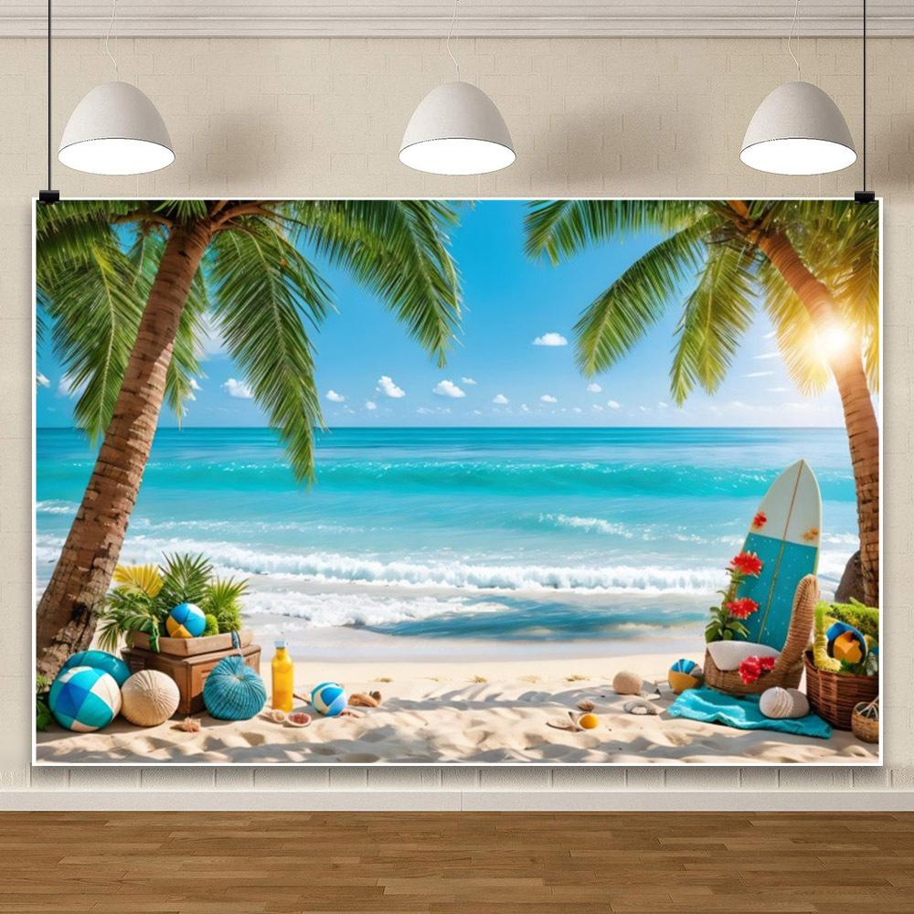 Summer Hawaii Beach Backdrop Tropical Flowers Aloha Luau Sea Surfboard Holiday Party Birthday Photography Background Decor Props