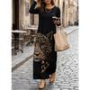 Elegant Women's Long-Sleeve Maxi Dress, Round Neck Long-Sleeve Dress, Printed Fabric, for Home, Vacation, and Commuting, Soft and Breathable Fabric