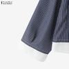 ZANZEA Women Casual Turn Down Collar Loose Long Sleeve Stripe Blouse