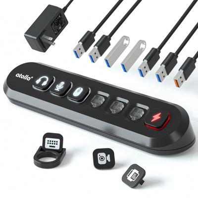 Atolla USB Hub with Power 5Gbps 6 USB Ports 18W Fast Charging USB Hub with Independent Icon Switch for Easy Cable USB Hub Power Compatible with Pro