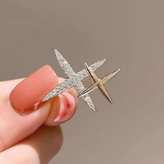 Rhinestone Star Brooch Double Star Lapel Pin Sparkling Star Brooch Pin Fashion Accessory for Men Women Shirts Coats