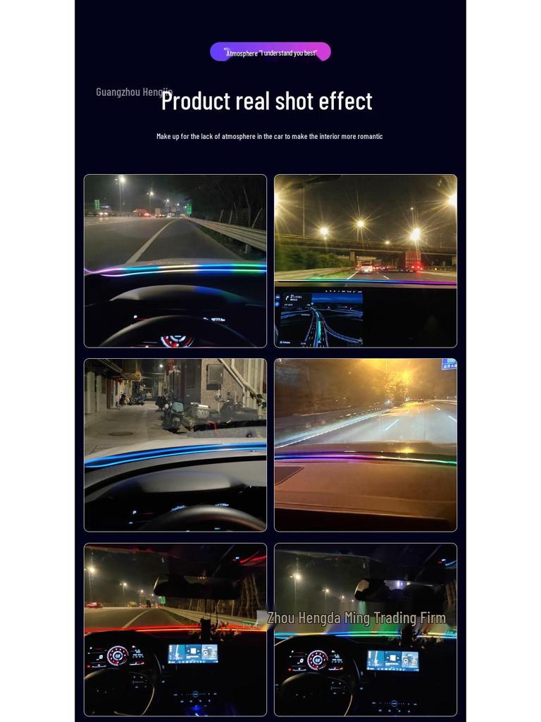USB-Powered LED Ambient Light for Car Dashboard & Windshield - Color Flow Feature