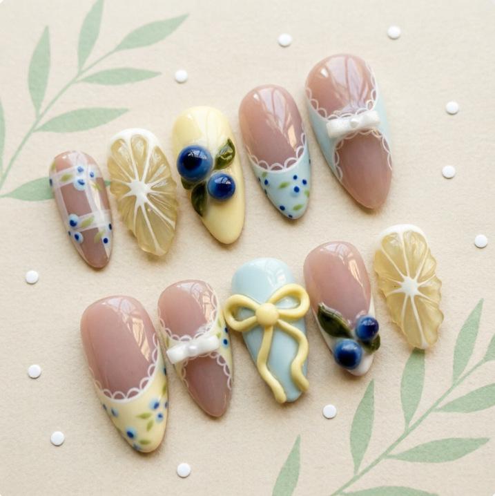 Fresh Lemon Blueberry Floral Nail Art Stickers