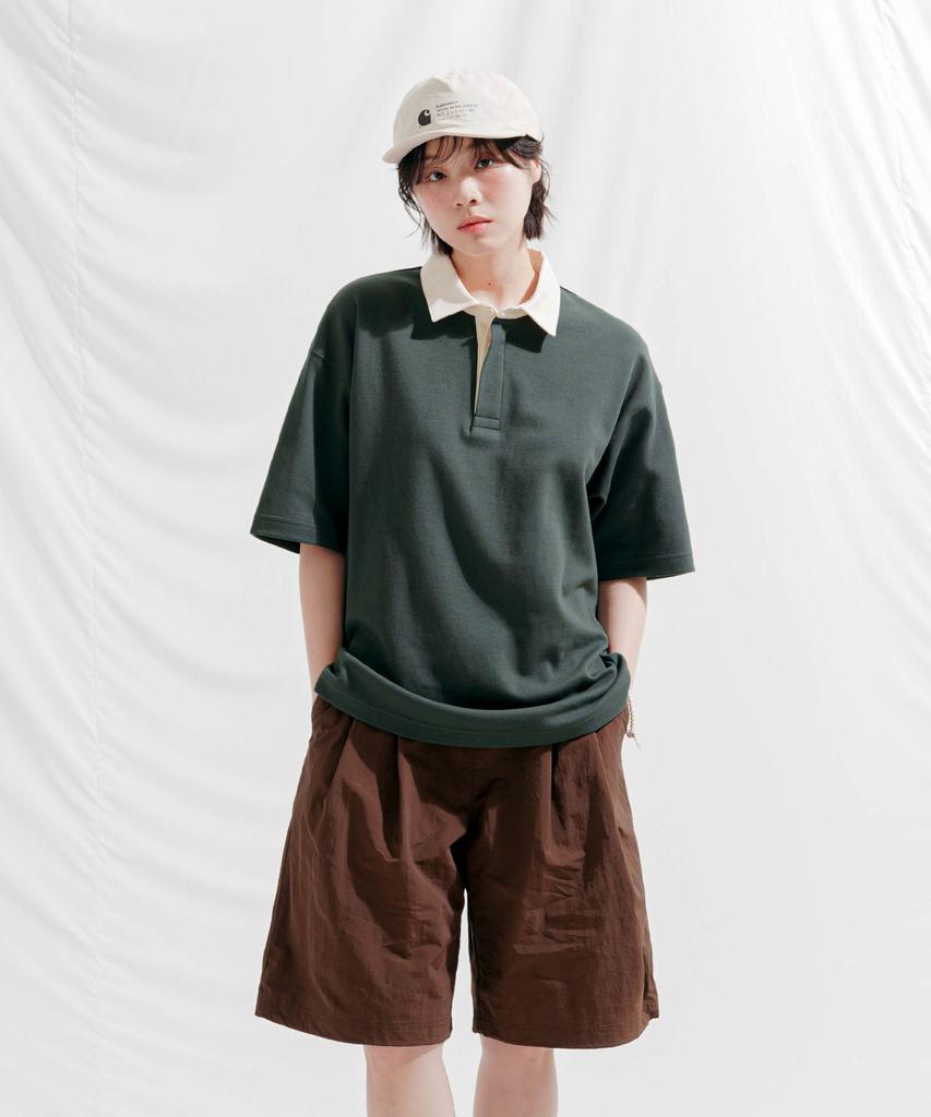 JEMUT Work Oversized Collared Short Sleeve T-Shirt Ash Khaki Sost2568