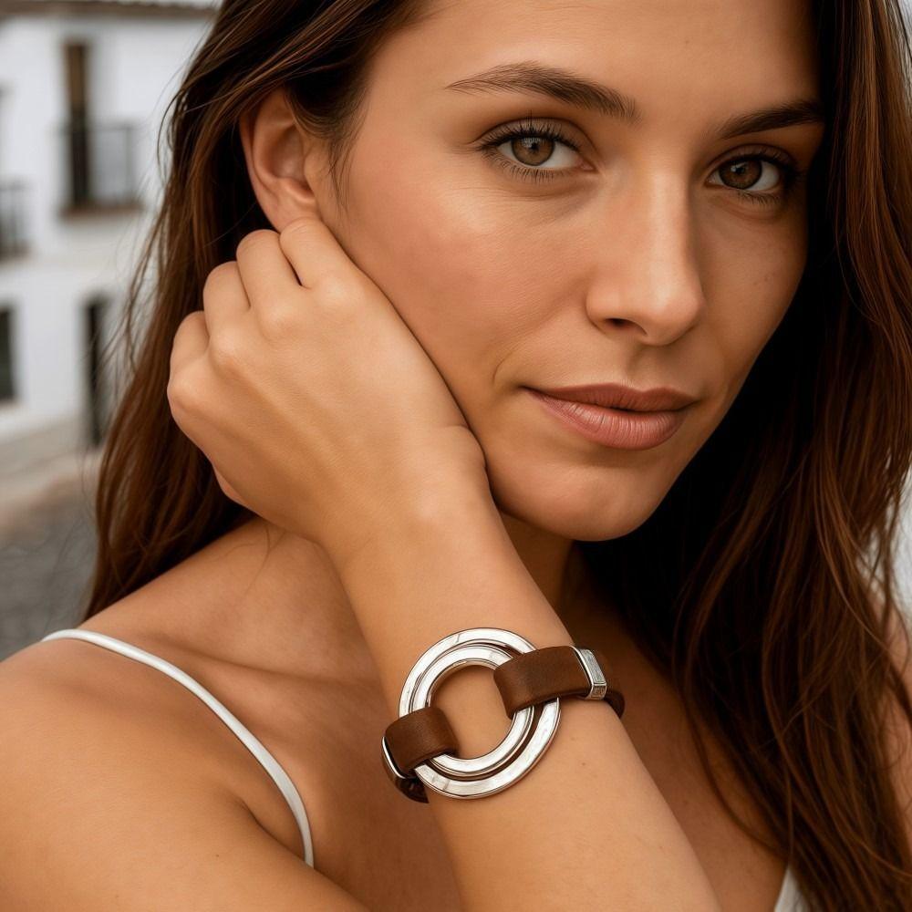 Exquisite Bracelet PU Leather Double Ring Bracelet Trendy Vintage Bracelet  Unisex Accessories