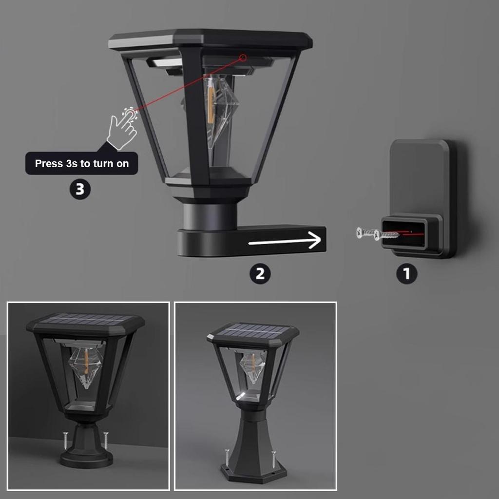 Solar Led Post Lamp Lamps Lights Garden Waterproof Solar Powered Indoor Pillar Outdoor For Warm White Light Gate Courtyard Panel