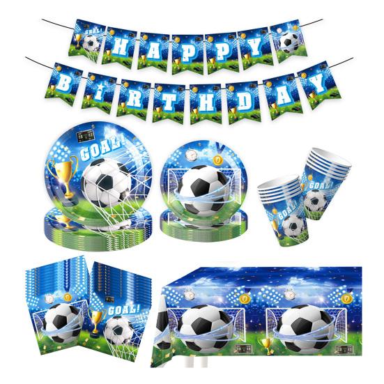 Futbol Doğum Günü Partisi Süslemeleri Seti Futbol Parti Malzemeleri Tabaklar Peçeteler Bardaklar Balonlar Afiş Masa Örtüsü ile Futbol Temalı Doğum Günü Partisi Paketi