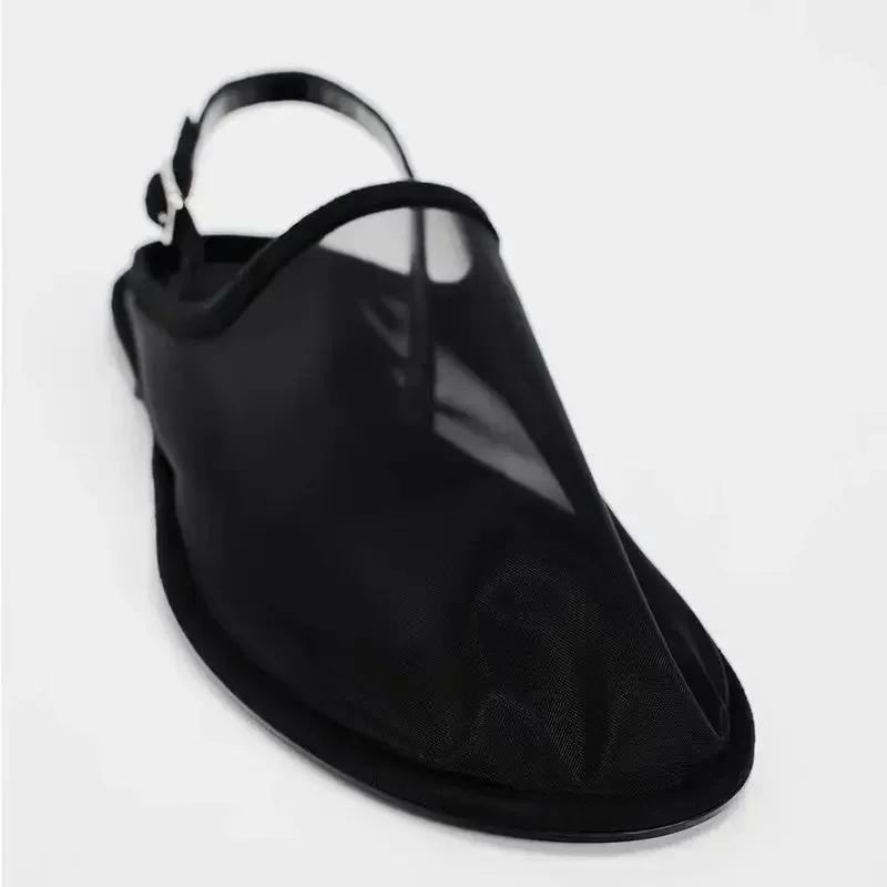 Fashion New Luxury Brand Designer Flat Sandals Women Fashion Back Trip Strap Sandalias Mesh Breathable Summer Casual Slides Mules Shoe