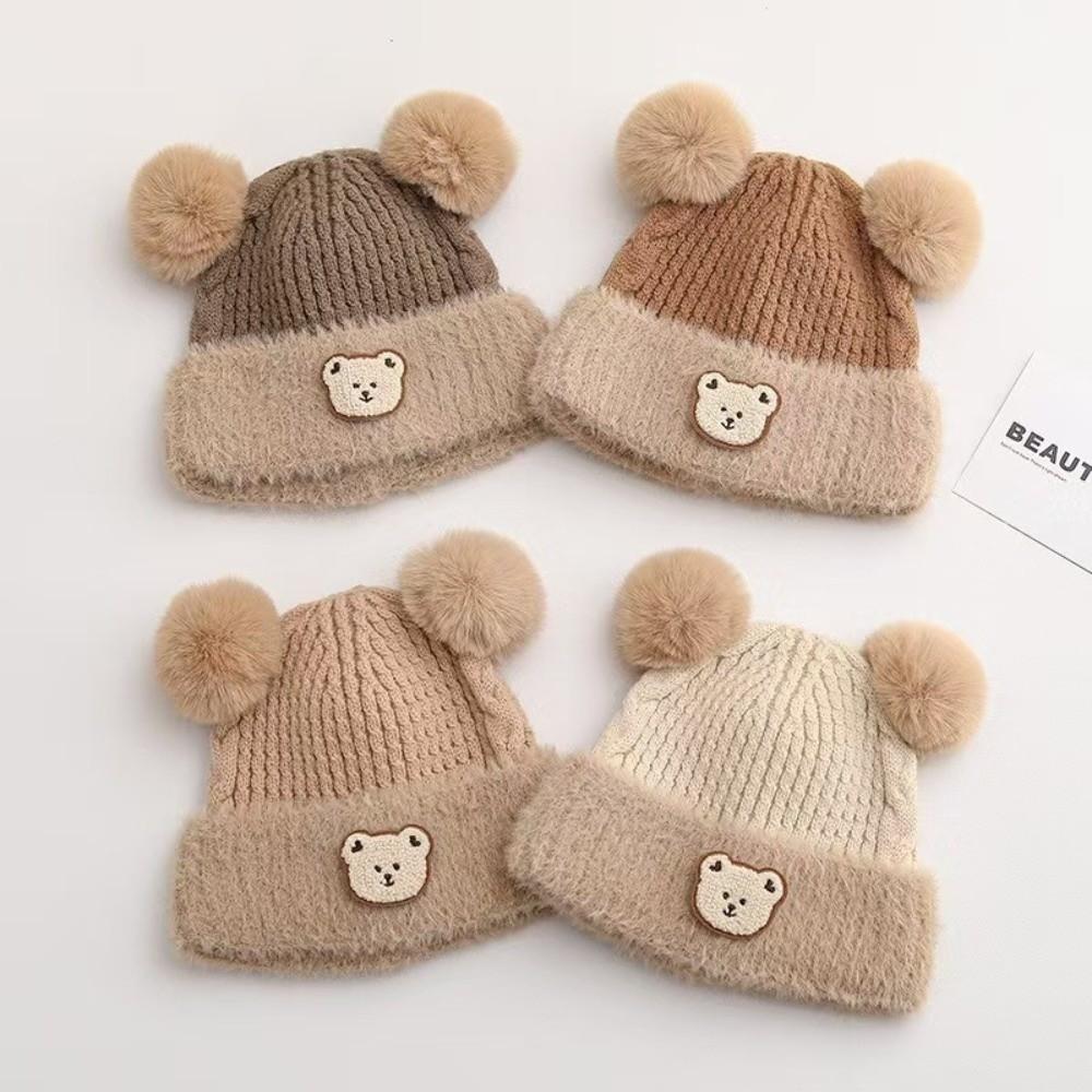 Windproof Ear Protection Cap Cartoon Bear Beanie Hat Cute Knitted Baby Hat  Baby Kid