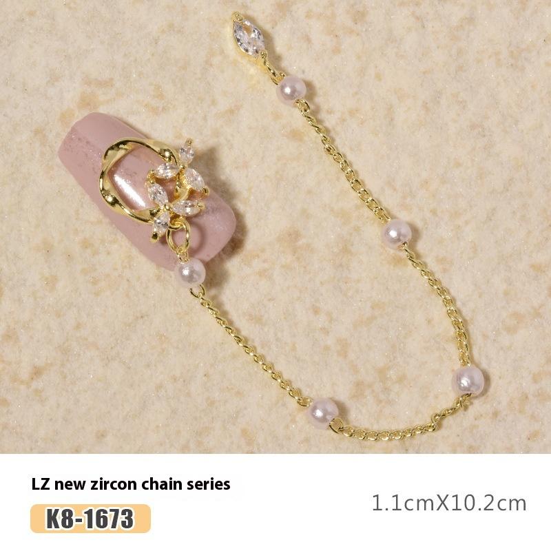 Nail Art Zircon Plated Real Gold Chain Jewelry Pearl Pendant Gold Bow Zircon Chain