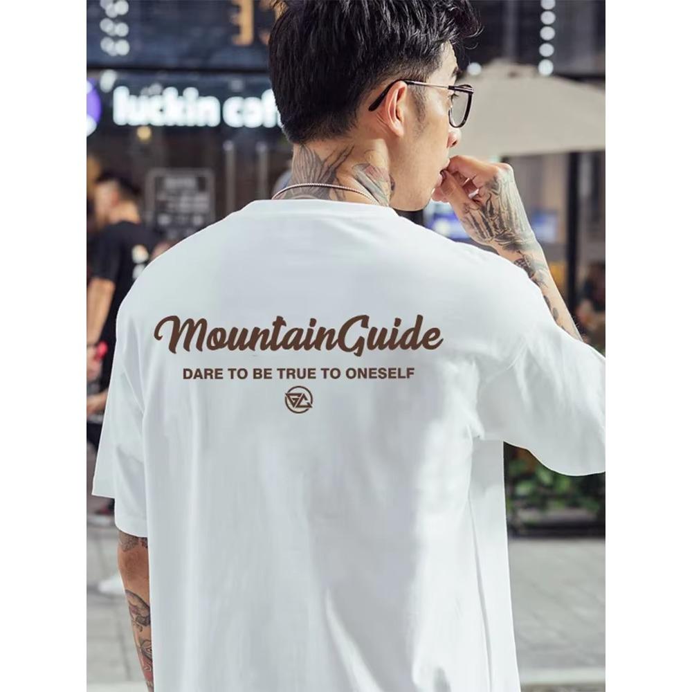 Summer Fashion Heavyweight Retro Men's English Letters 100% Cotton Printed Round Neck High-quality Casual Fitness Street T-shirt