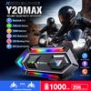 Y20 MAX Wireless Intercom Motorcycle Helmet Headset Bluetooth 5.3 IPX6 Waterproof RGB Voice Contro Motorcycle Wireless Hands-on Talking Headset