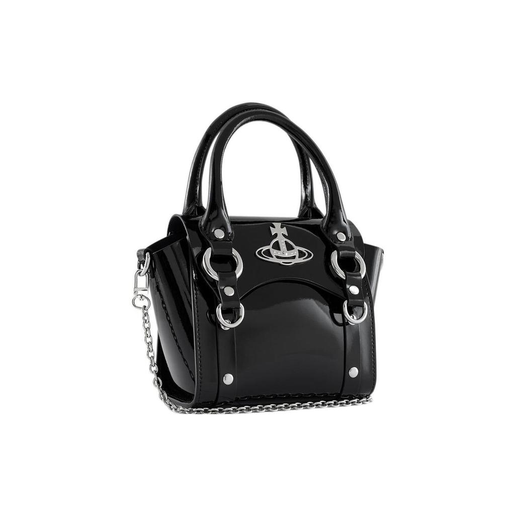 VIVIENNE WESTWOOD Silver Buckle Logo Flap Closure Leather Mini Shoulder Crossbody Bag Women Bags Black 42010085L001ON403PF