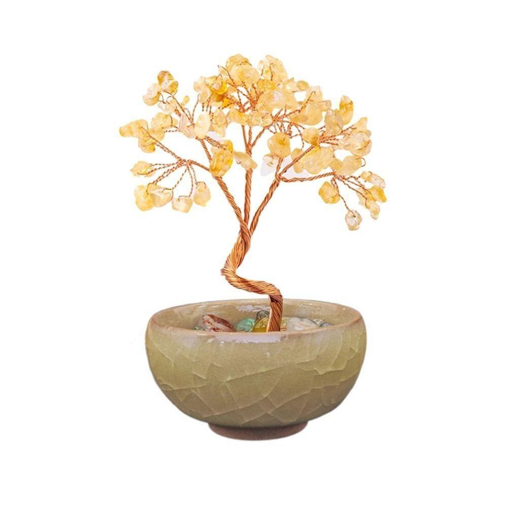 

new Colorful Teabowl Natural Crystal Tree Handmade Simulation Tree Money Tree Fortune Crystal Ornaments жовтий