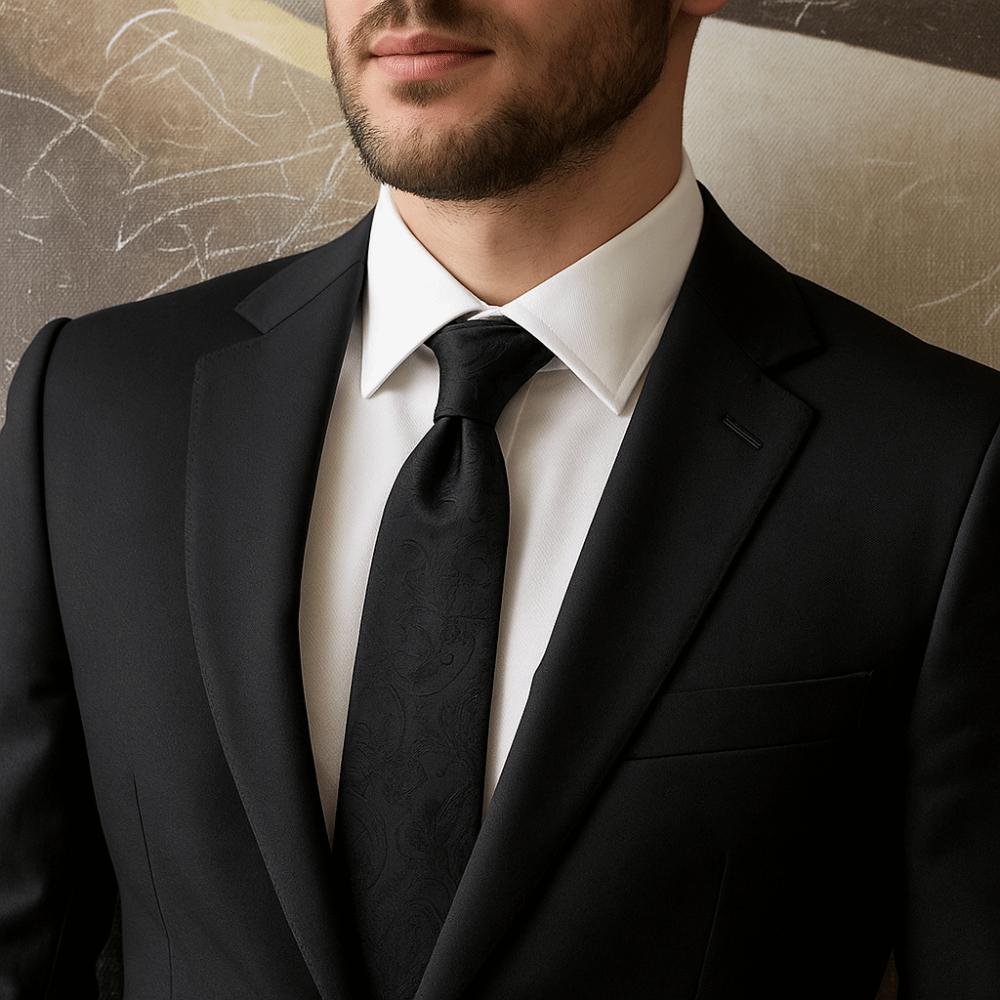 Floral Men Necktie Solid Color Retro Cravat Simple Black Necktie  Boys