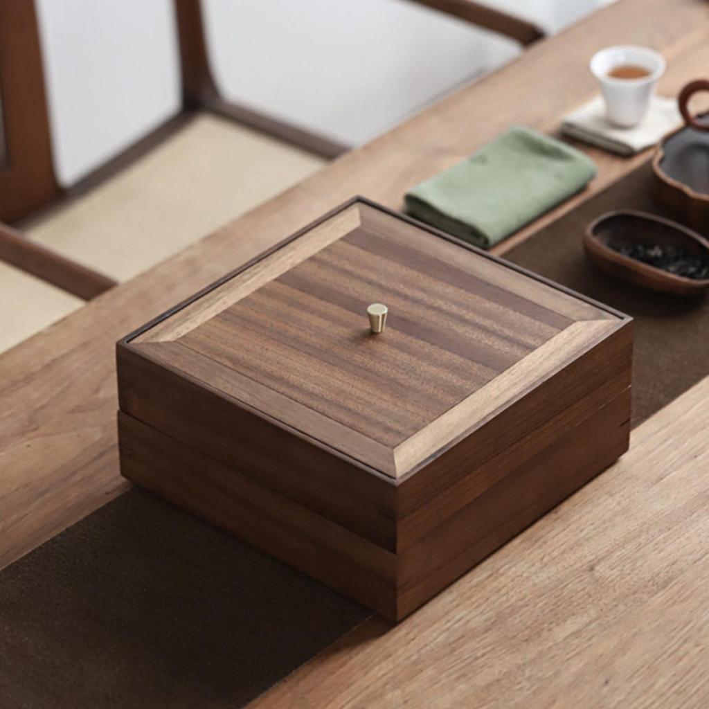 Wooden Tea Cake Storage Box Walnut Solid Wood