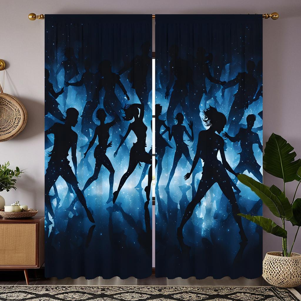 2pcs HD Decorative Curtain Two Dance Youth Blue Digital Printed Curtain Home Decoration Style Decoration Living Room Bedroom