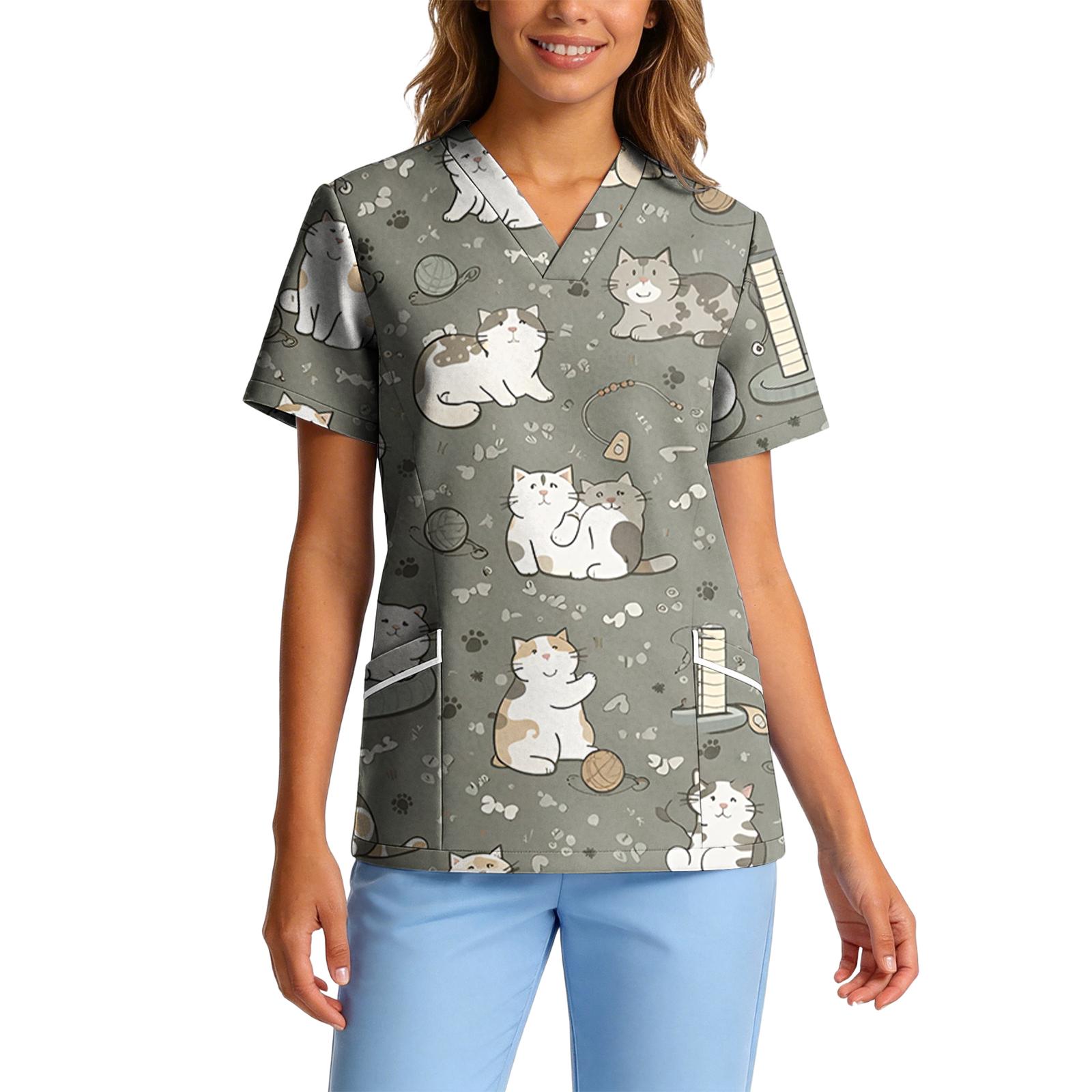 

Womens Spring Tops Summer Shirts for Women Short Sleeve Printed V Neck Womens Summer Tops Dressy Casual Soft Material S