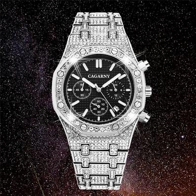 AAA CZ AP Full Bling Diamond Watch for Men Hip Hop Iced Out Men Watches Luxury Quartz Watch Man Waterproof Chronograph Montre Homme