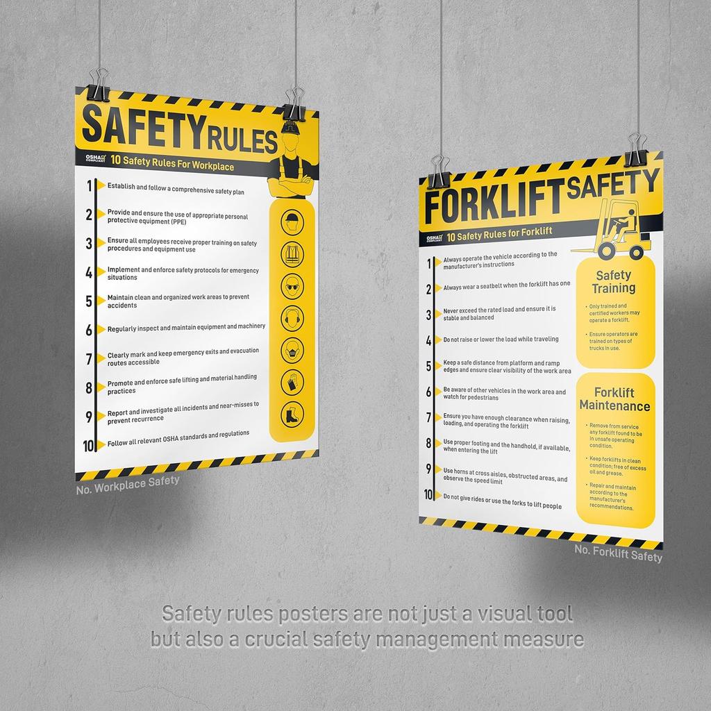 Workplace Safety Rules Poster 18'' x 24'' - OSHA Compliant Safety Rules Poster for Workplace, Warehouses, Office & Industrial, Laminated Workplace