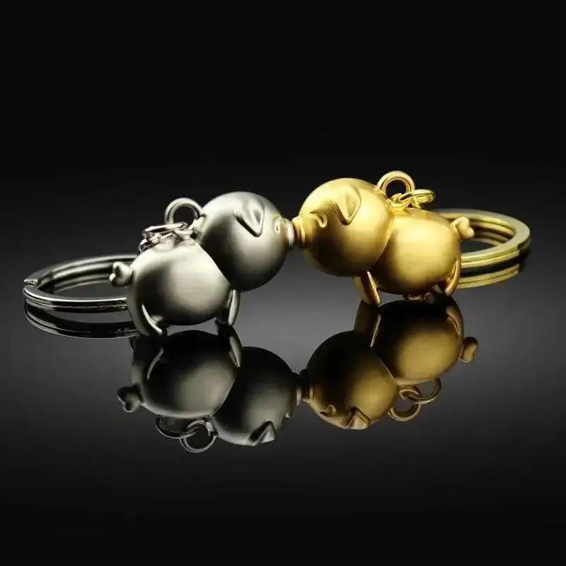 

1pcs Cute Chinese Zodiac Pig Keychain Animal Pig Keychain Couple Keychain Birthday Gift Gold sliver