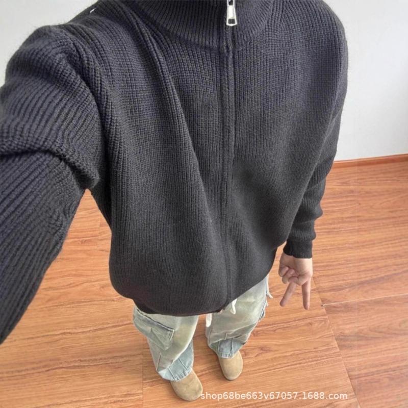 New Zipper Sweater Men's Spring Autumn Half Turtleneck Knitted Cardigan Jacket