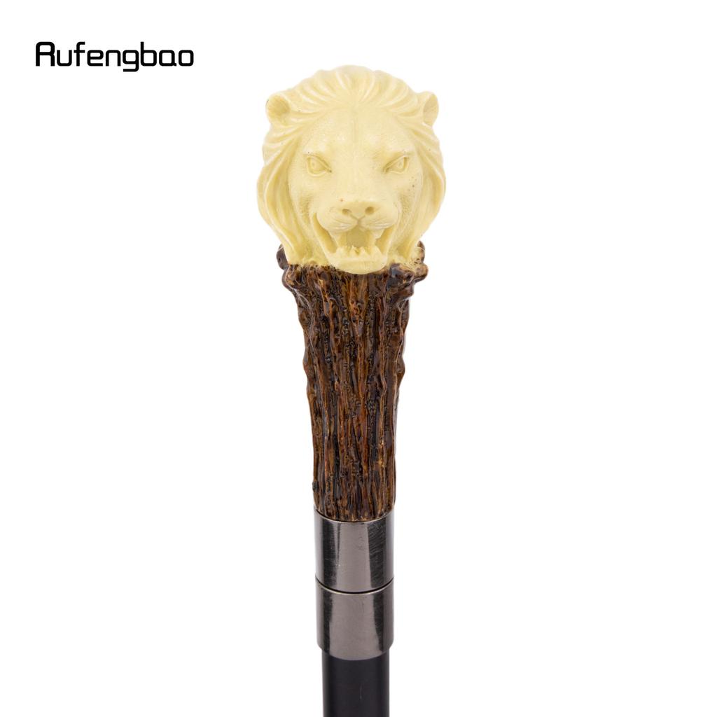 Yellow Resin Lion Head Tree Root Walking Cane Fashion Decorative Steel Stick Gentleman Elegant Cosplay Cane Knob Crosier 94cm