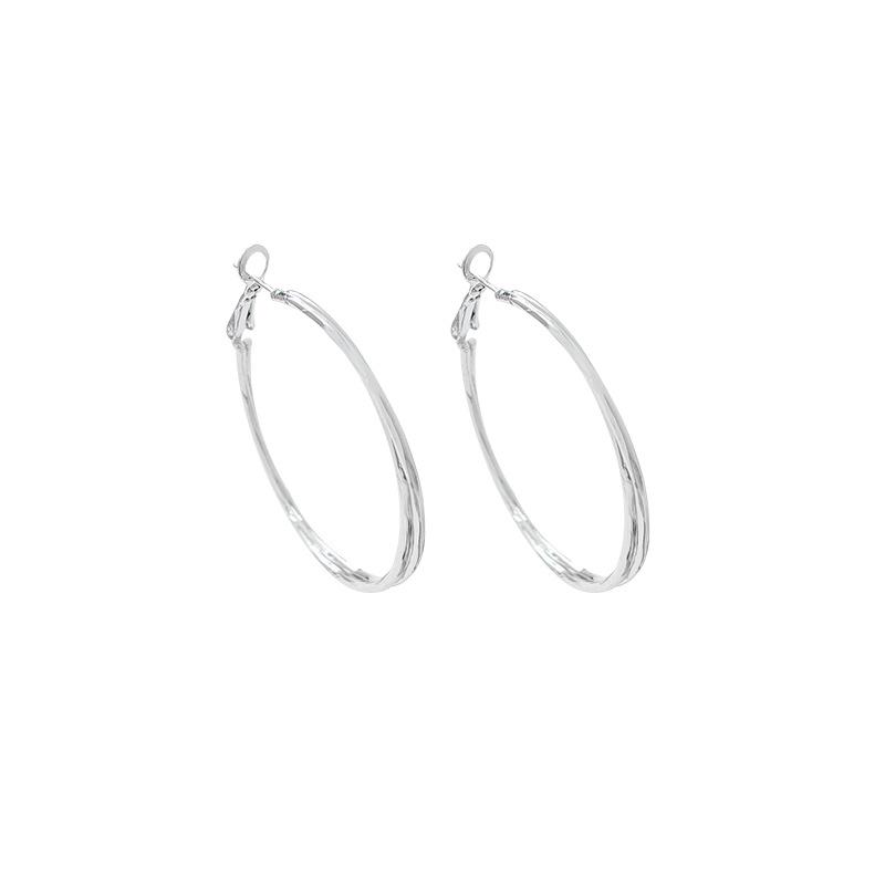 Silver Plain Ring Double-layer Crossed Earrings Women's Cold Wind Exaggerated Temperament Earrings Simple Design Sense Ear