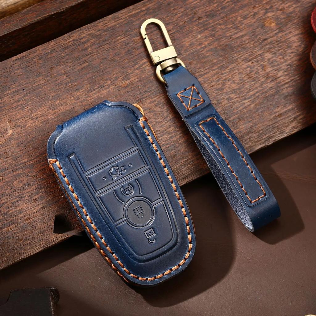 Leather Car Remote Key Case Cover for Ford Fusion Mustang Kuga Ecosport Explorer F-150 F-250 F-350 F-450 F-550 Raptor F150 Fob