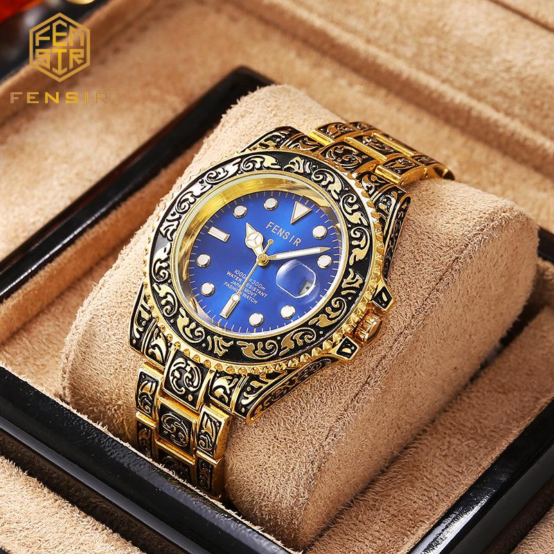Casual and Fashionable Men Watch Retro Carved Business Quartz Watches Light Luxury Clocks Gifts Watches for Man