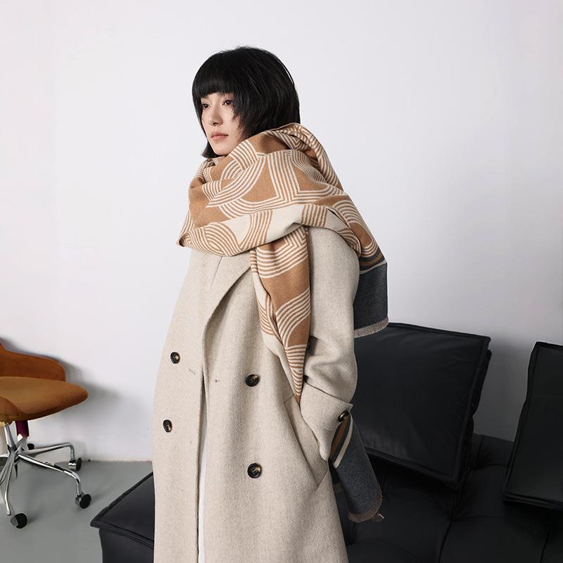 Wind Autumn And Winter Geometric Shawl Temperament Imitation Cashmere Scarf Women'S Double-Sided Printing Warm Outer Scarf