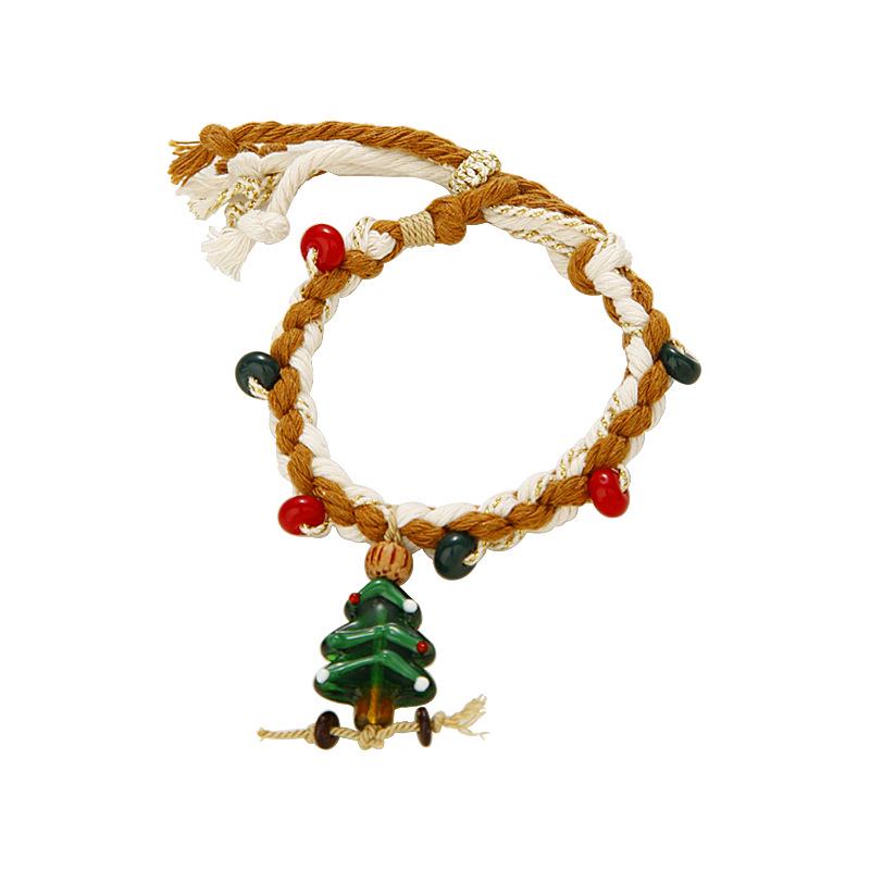 Gingerbread Man Christmas Tree Bracelet: Cute Cartoon Braided Rope for Girls - Retro & Versatile Hand Jewelry