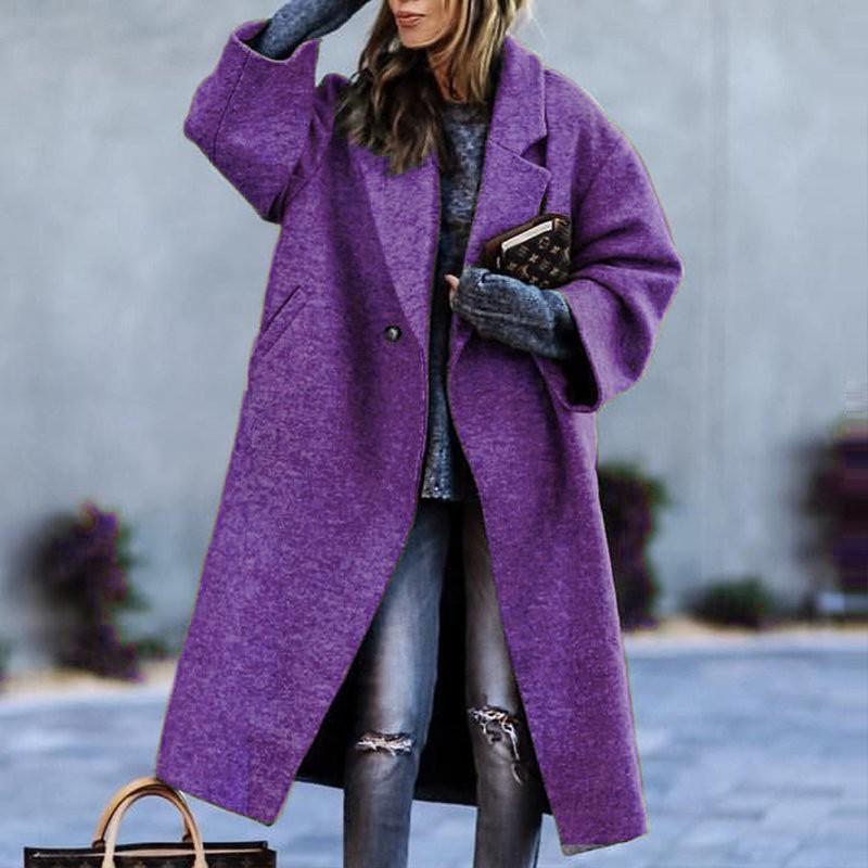 2026 New Women's Long Wool Blend Coat, Oversized Solid Color Casual Overcoat for Autumn Winter, Plus Size Warm Trench Coat