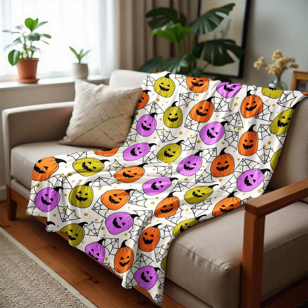 Pastel Jack O Lantern Web Cartoon Anime Print Flannel Blanket Soft Warm Throw for Kids Bedroom Sofa Christmas Office Car