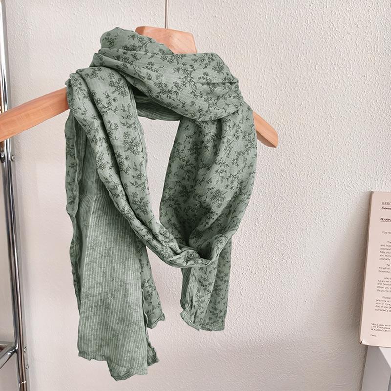 Autumn and Winter Floral Scarf Korean Version Cotton and Linen Scarf Women's Breathable Shawl Artistic Retro