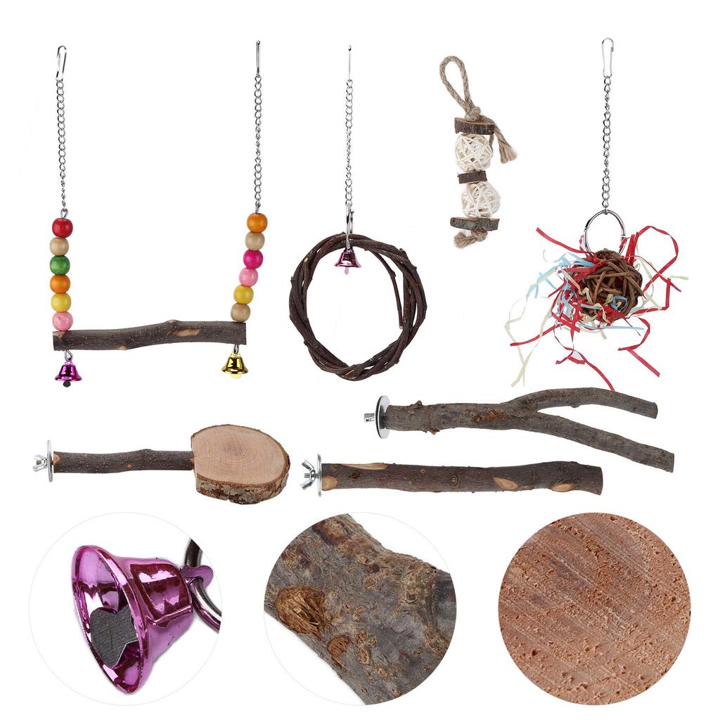 Bird Chewing Swing Toys Set Parrots Standing Perch Toy Set for Bird Cage Accessories7 Pcs