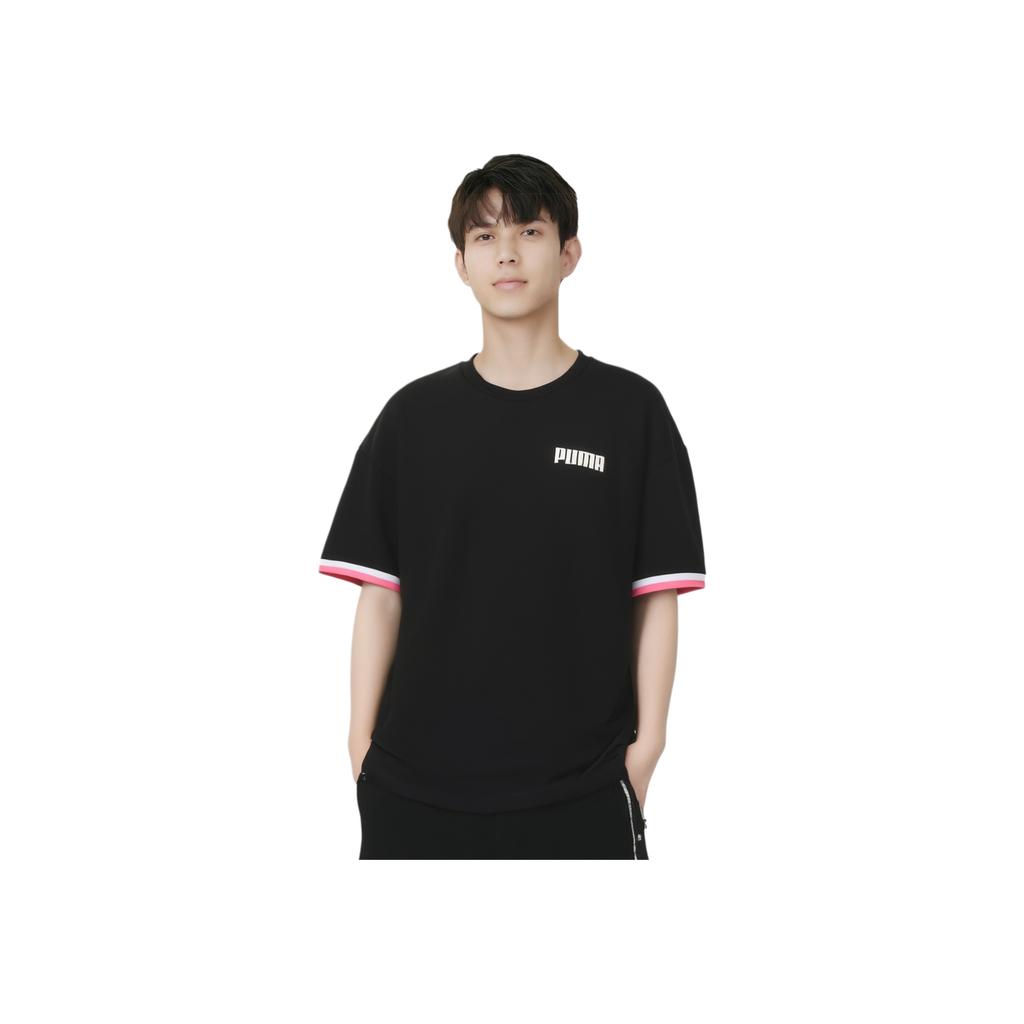 Puma Celebration Crew Neck Pullover Letter Print Drop Shoulder Short Sleeve T-Shirt Men T-Shirts Black 585065-01