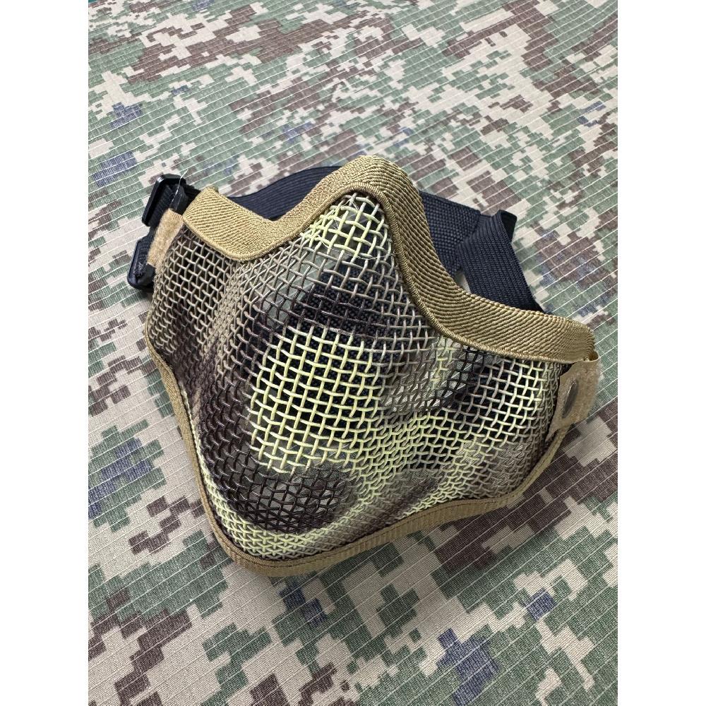 Maschera Facciale Mezza Faccia in Acciaio con Doppia Cinghia V1, Maschera Protettiva Tattica Camo per CS Airsoft Wargame Allenamento