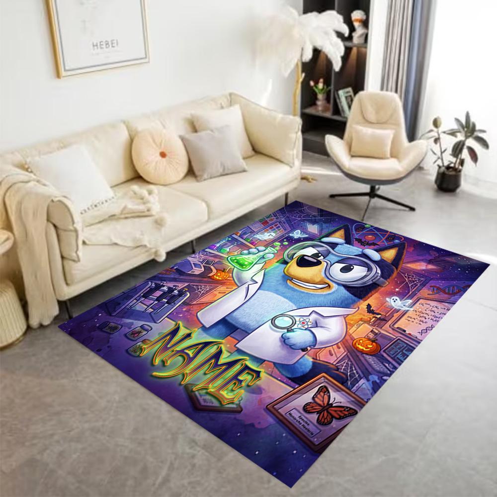 Bluey Halloween Party Customize Your Name Area Rug Design for Kitchen Foyer Outdoor Living Rooms Antislip Carpet Anime Office Decor Best for Christmas