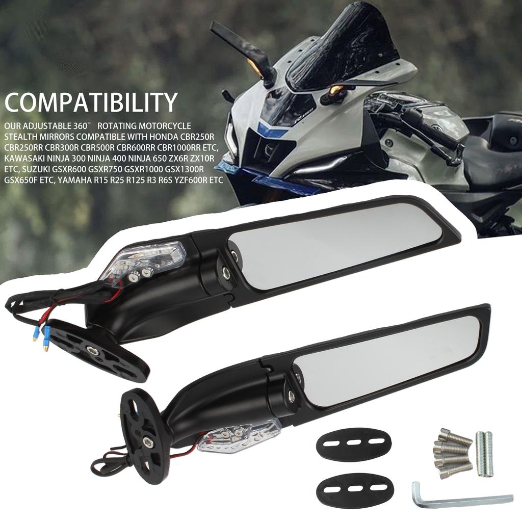 Motorcycle Rotating Rearview Mirrors With Turn Signal for Honda CBR1000RR Kawasaki Ninja 650 Yamaha R15 Suzuki GSXR1000 Modified