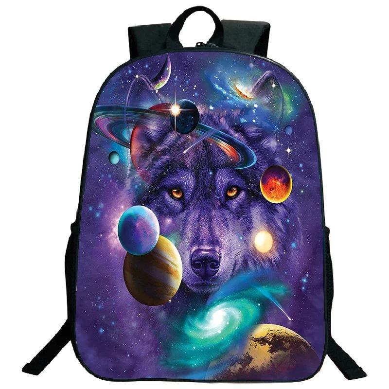 Ice Fire Wolf Backpack Schoolbag Primary School Students Backpack Angry Wolf Printed Bookbag Kids Back To School Mochila Gift