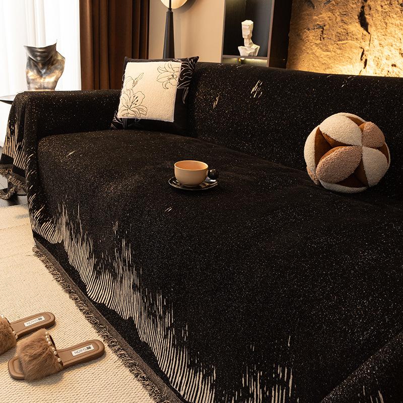 Vintage Chenille Sofa Throw Cover, Reversible Elegant Beige & White Pattern, Tassels Detail, Fits Armchairs To 4-Seater Sofas Couch Covers Reversible