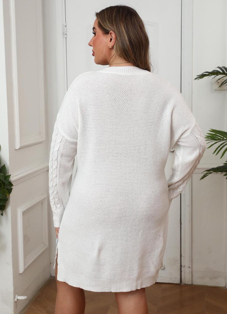 Women S Plus Size V Neck Twist Knit Long Sleeve Solid Dress Winter