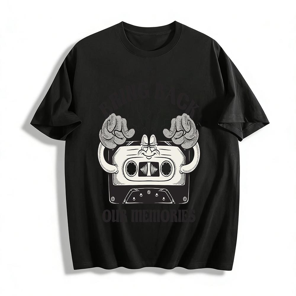 

Vintage Cassette Print T-shirt Bring Back Our Memories Nostalgic Casual Tee For Men Women Pure cotton T-shirt XXS