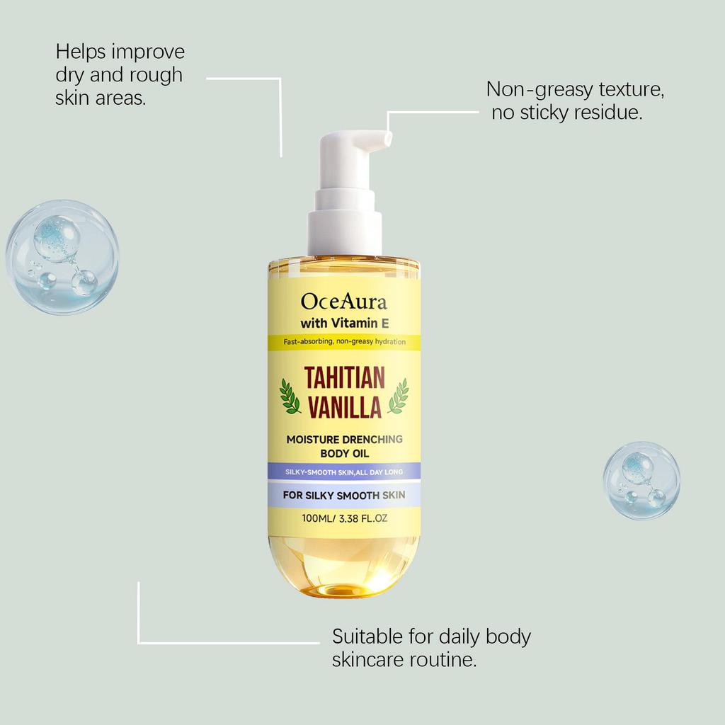 OCEAURA Vanilla Body Oil: Daily Gentle Moisturizer for Smooth, Refreshing Skin.