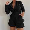 2024 Trendy Women's Casual Suit: Long Sleeve Shirt & Shorts Set