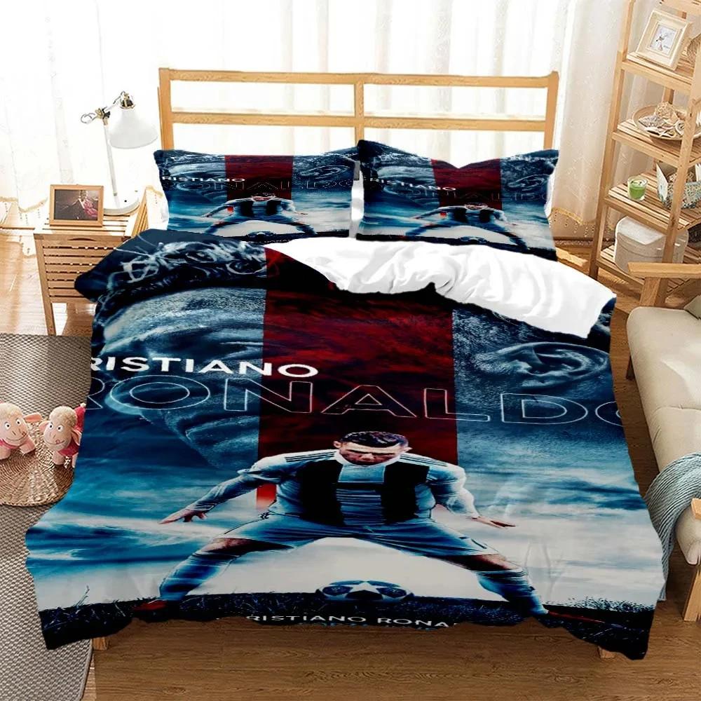 3D Print Voetbalster CR7 Beddengoedset Jongens Meisjes Eenpersoons Tweepersoons Maat Dekbedovertrek Kussensloop Bed Volwassene Hometextiel EU single(135x200cm)