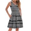 Women's Summer Fashion Casual V-neck Pleated Patchwork Striped Print Sleeveless Pocket Vest Dress