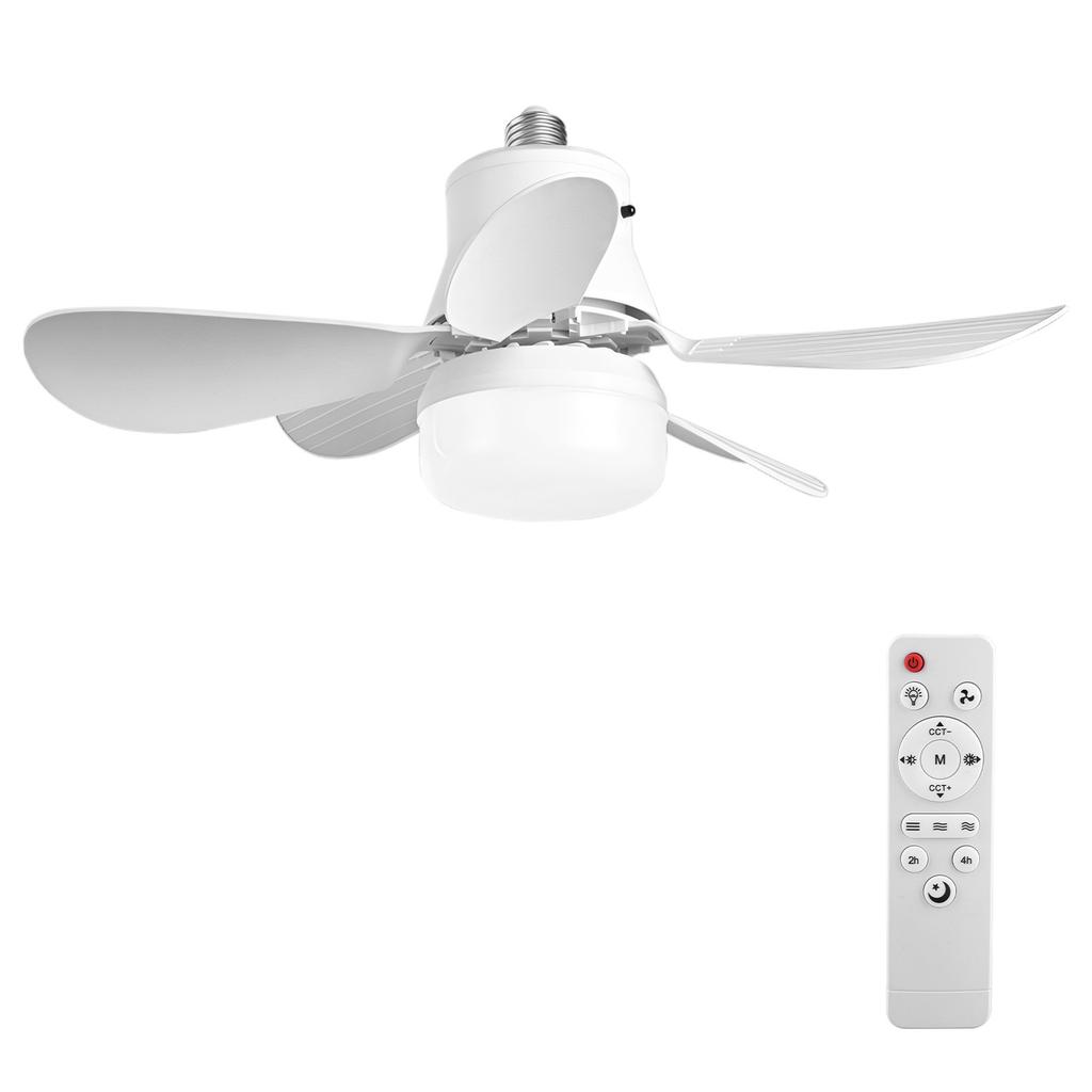 2-in-1 Screw-in Fan Lamp with Remote Control Detachable Fan 3 Speed Adjustable for Bedroom Kitchen Office Home for Living Room
